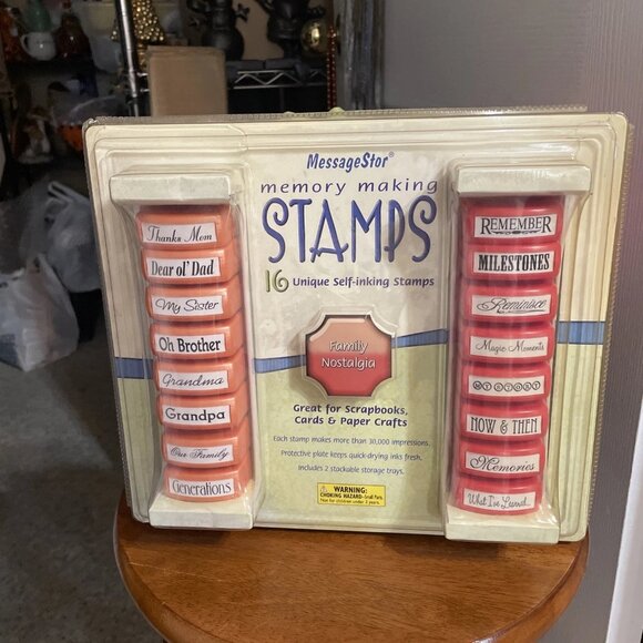 MessageStor Self Inking Stamp Set of 16 Family Nostalgia with Storage Trays - Picture 1 of 5